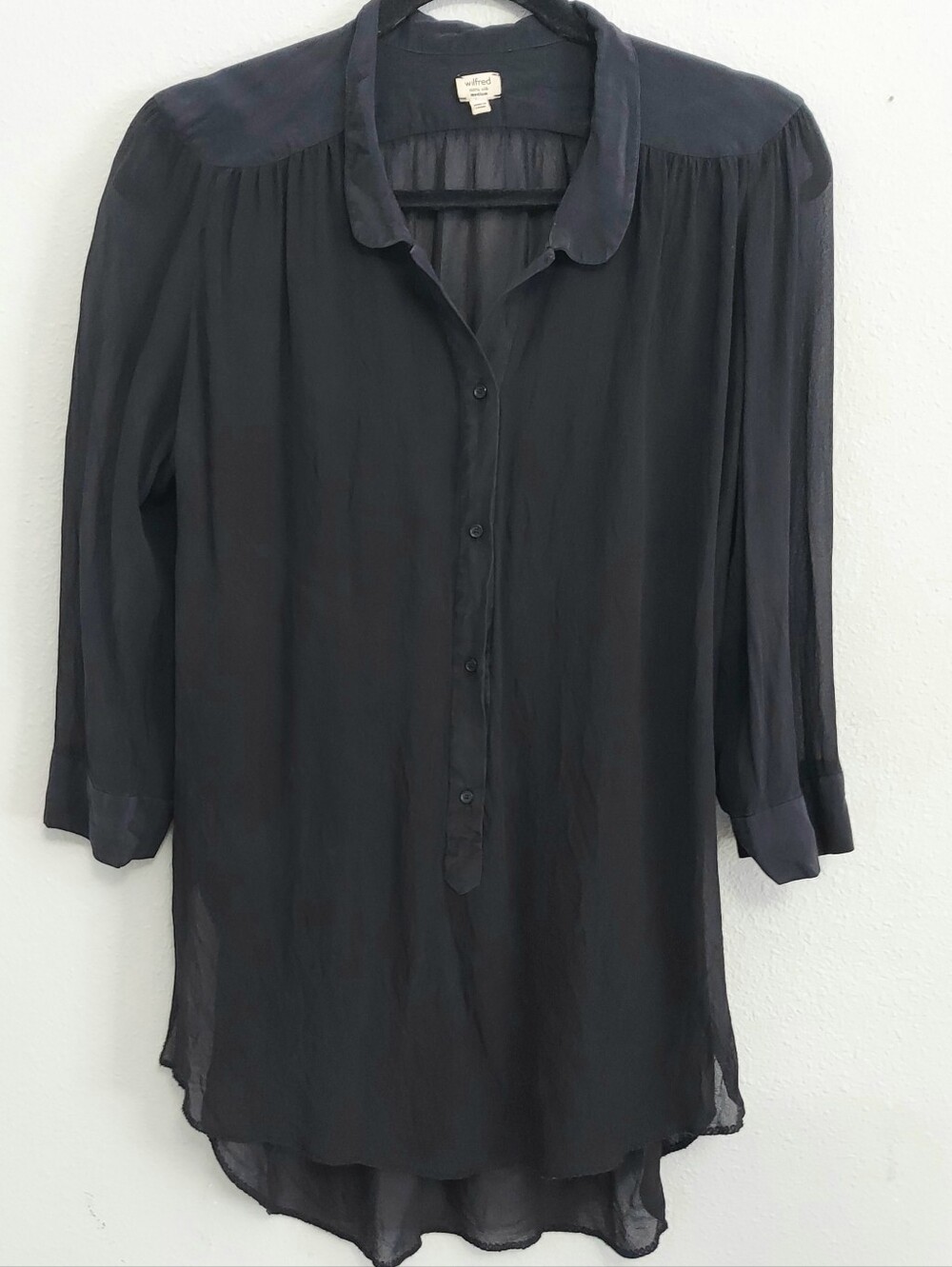 Wilfred Aritzia Sheer Silk Pull On High Low Hem Black Blouse Women Medium